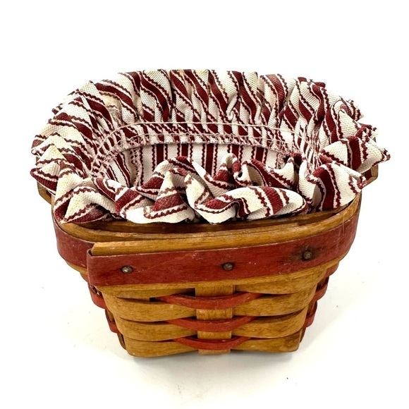 Vtg Longaberger Sweetheart Sentiments Basket 1995 Red Ticking Stripe Liner - Picture 4 of 14
